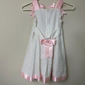 Vintage Bonnie Jean White Eyelet and Pink Satin Bow / Details Girls Size 5